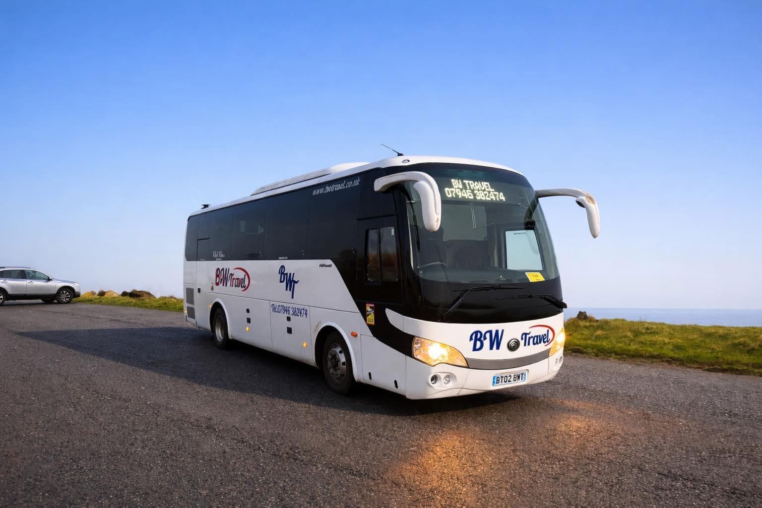 BW Travel 35-seater on the Welsh coast